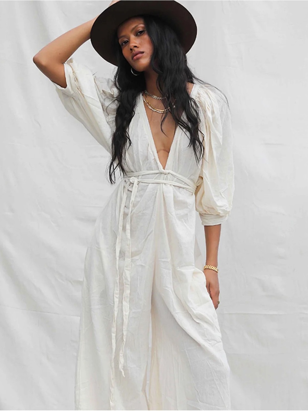 Jen's Pirate Booty Dancehall Deep V-Neck Jumpsuit White NWOT SZ Large